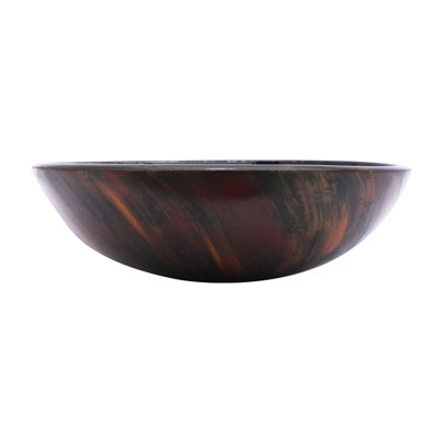 16.5" Round Tempered Glass Vessel Bathroom Sink with Black Drain