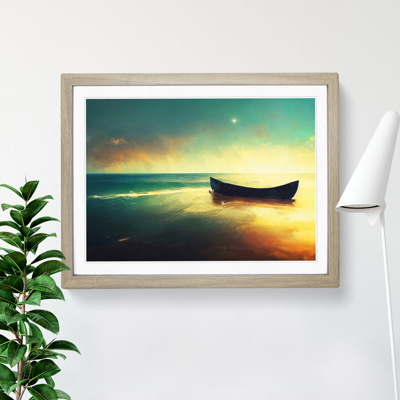 XH1022-8597X Sunlight Over A Boat - Single Picture Frame Print, 25cm H x 34cm W, Grey