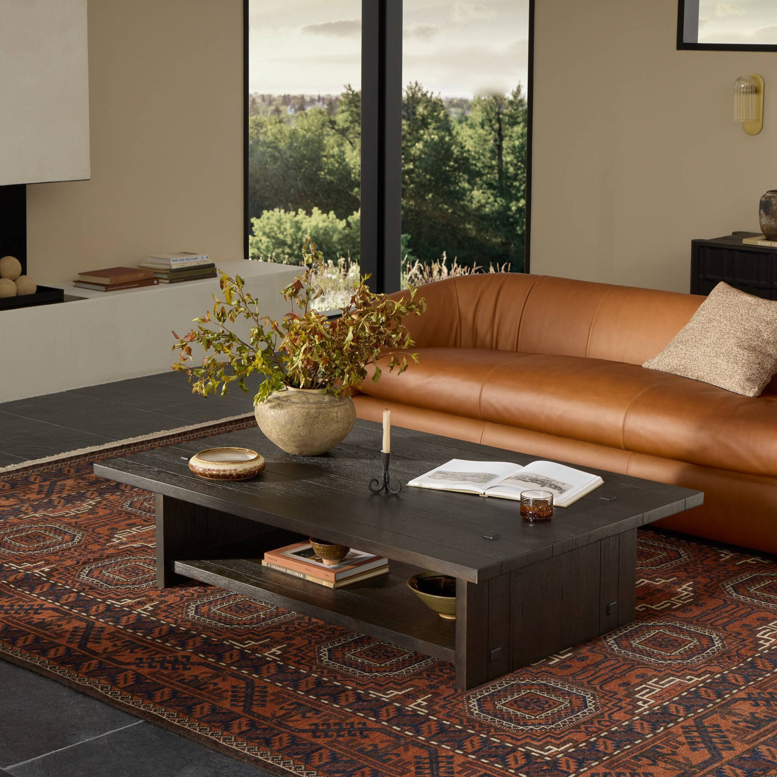 60" Coffee Table, Smoked Black Oak