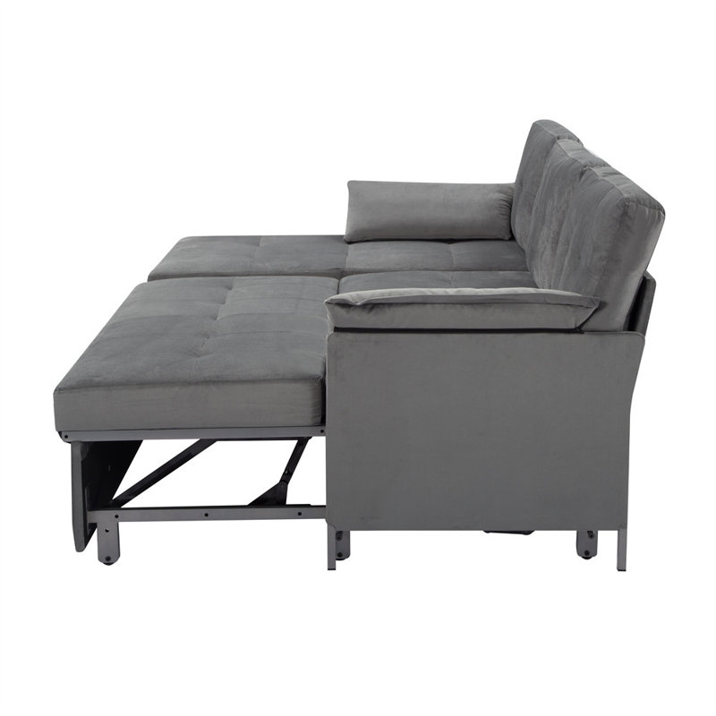 77.6” Reversible Sectional Sleeper Sofa, Gray Velvet