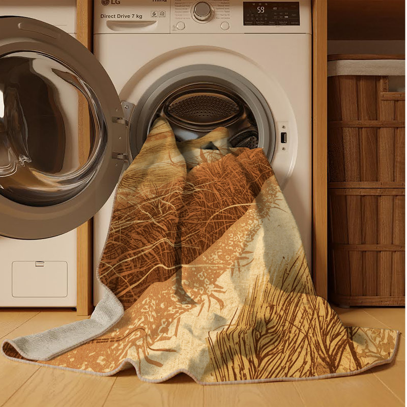 Tapis brun rustique et beige lavable à la machine Oyan Savanna, Rond 4 pi