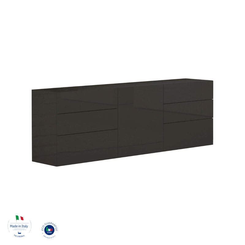 Cadiz 170 Cm Wide 6 Drawer Sideboard, Glossy Anthracite