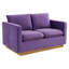 Causeuse en velours de style Mid-Century Berengarius de 55 po, base dorée, sans assemblage-228235753