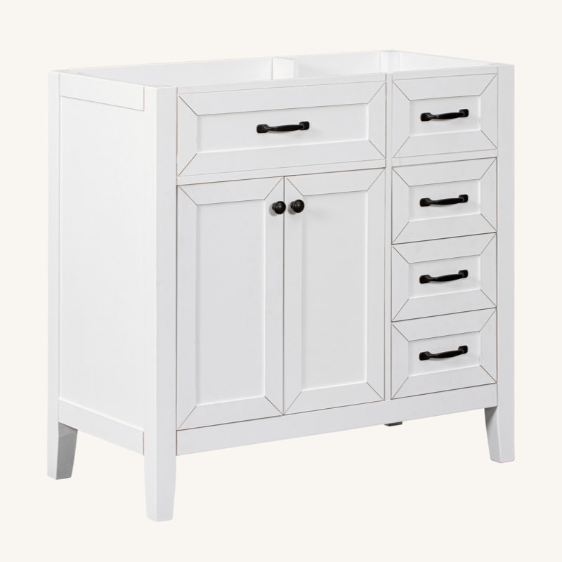 Meuble-lavabo 36 po sans lavabo, base d'armoire seulement, armoire de salle de bain avec tiroirs, structure solide et panneau de fibres à densité moyenne