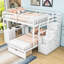 Lit superposé double surélevé polyvalent avec escalier de rangement, bureau et tiroirs-389681025