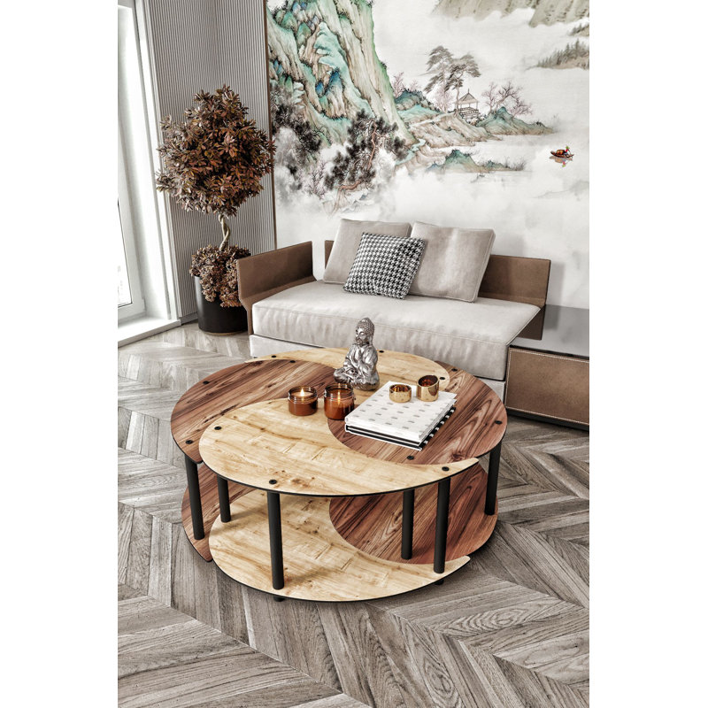 Coffee Table Set, 27.6" H x 27.6" L x 15" W, Brown/Oak