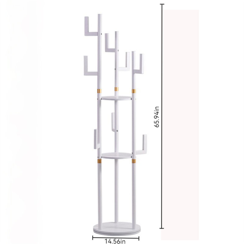Rotatable Solid Wood Clothes And Hat Stand, White