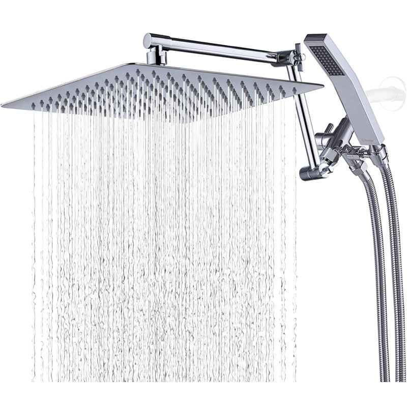 12 Inch Rainfall Shower Head, With Handheld Spray Combo,Adjustable Extension Arm, 3 Settings Diverter, 71 Inch Hose, Chrome
