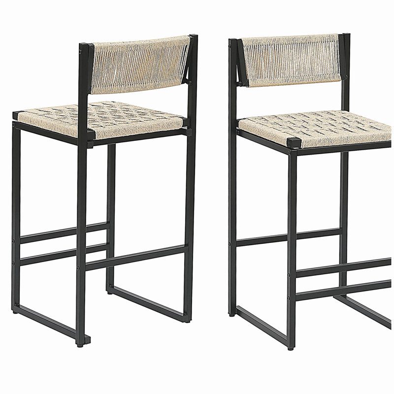 Ensemble de 2 tabourets de bar tissés avec dossier, tabouret de salle à manger en corde de papier, convenant à un banc d'îlot de cuisine