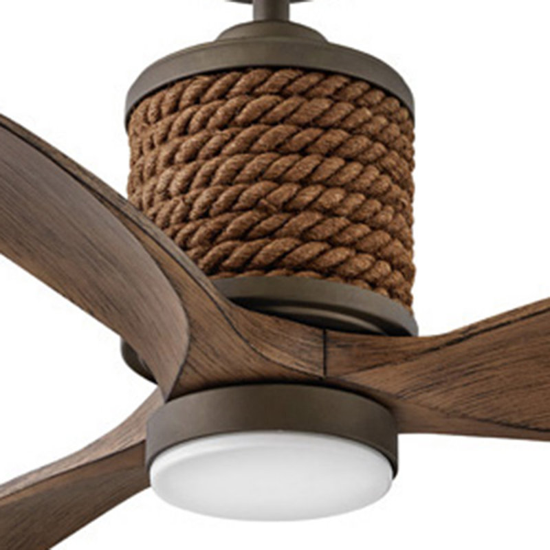 Marin 60" Indoor/Outdoor Integrated LED Nautical Rope-Wrapped Ceiling Fan with Remote, Metallic Matte Bronze, Walnut