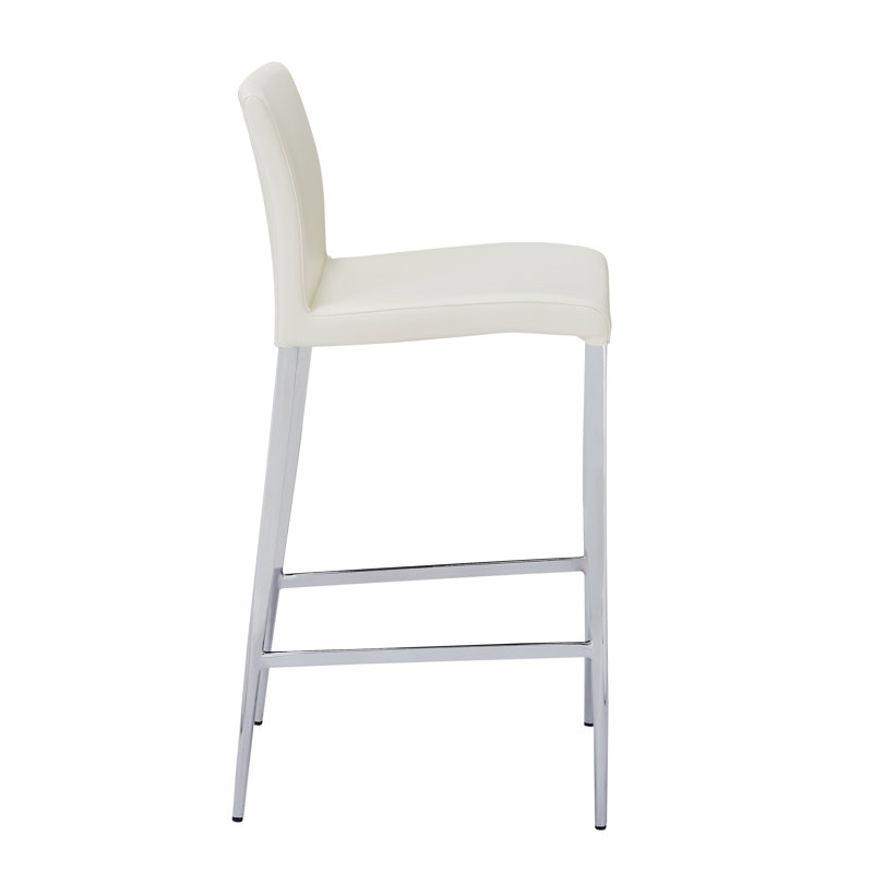 Upholstered Counter Stool with Metal Frame, Off-White