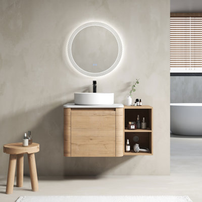 Meuble-lavabo de 91 cm (36 po) avec lavabo en céramique décorative, étagères de rangement et poignées inclinées de 114 cm (45 po) - Base en contreplaqué
