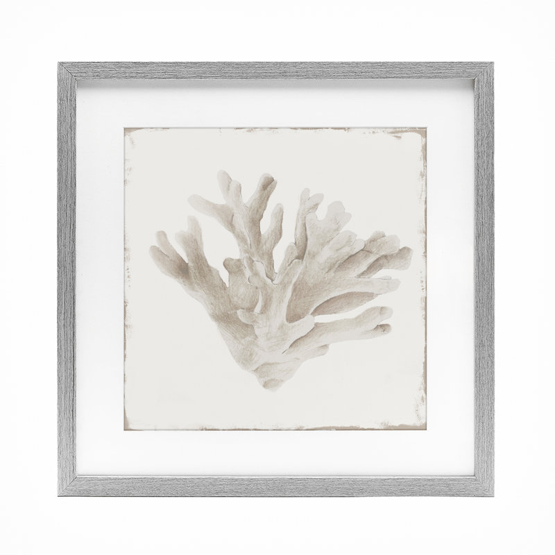 Sandy Coral Drift, reproduction encadrée sous verre, conception de Lily K., H 13 po x l 13 po, Cadre de ferme gris