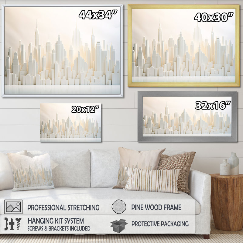 Impression sur toile encadrée Pearl Peaks Skycraper Skyline I - Skyscrapers, H 30 po x l 40 po x P 1,5 po, Cadre simple noir