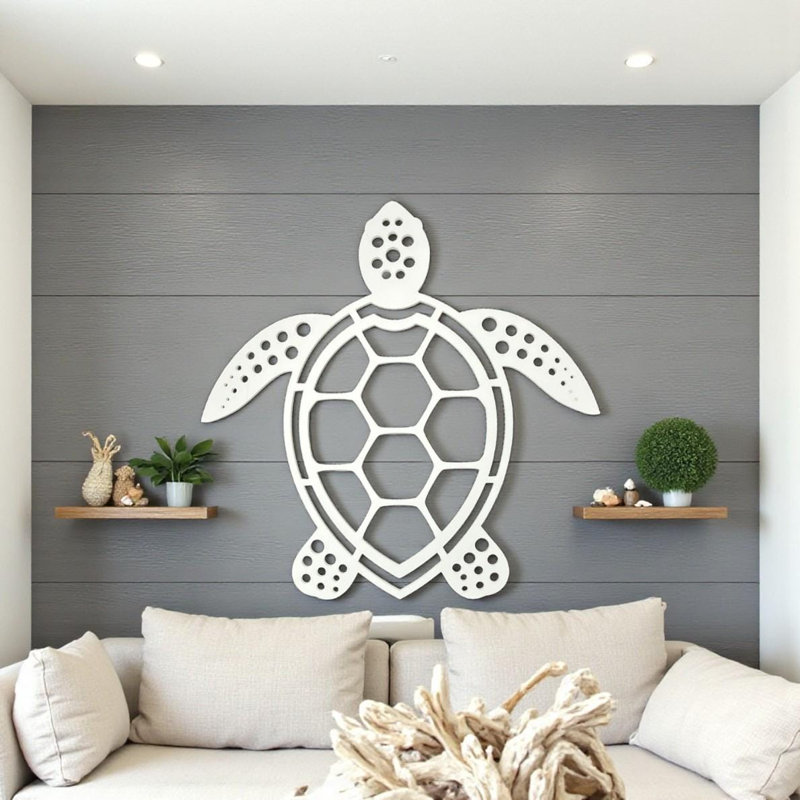 Art mural extérieur Tortue de mer blanche, 24 pouces