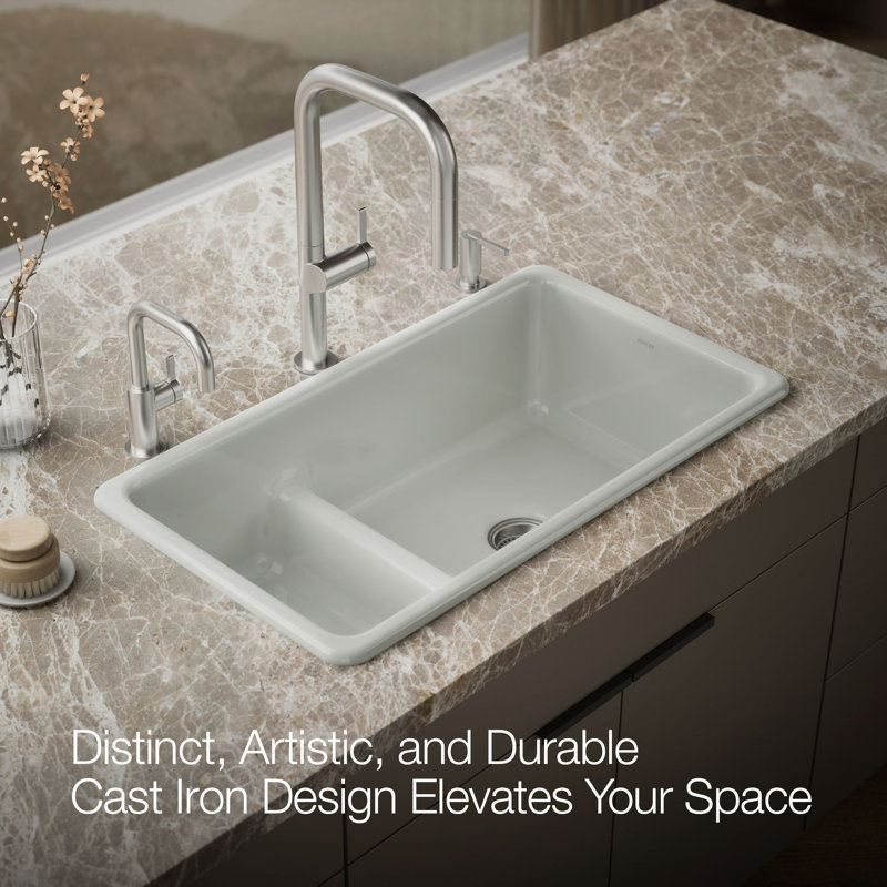 Iron Tones 33" L x 18.75" W Large/Medium Double-Bowl Kitchen Sink, Sea Salt