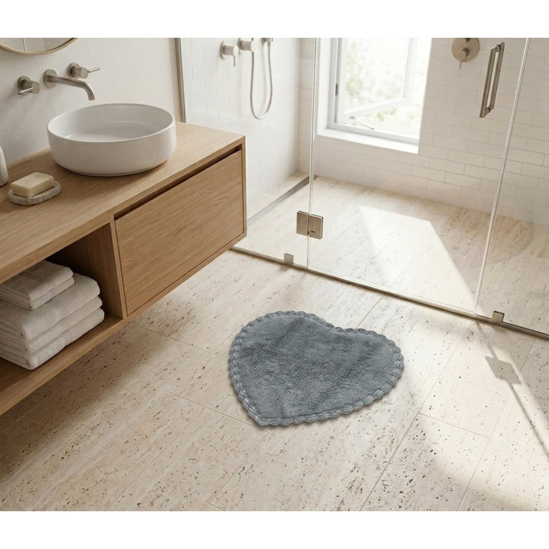 Cotton Blend Non-Slip Bath Rug, Gray