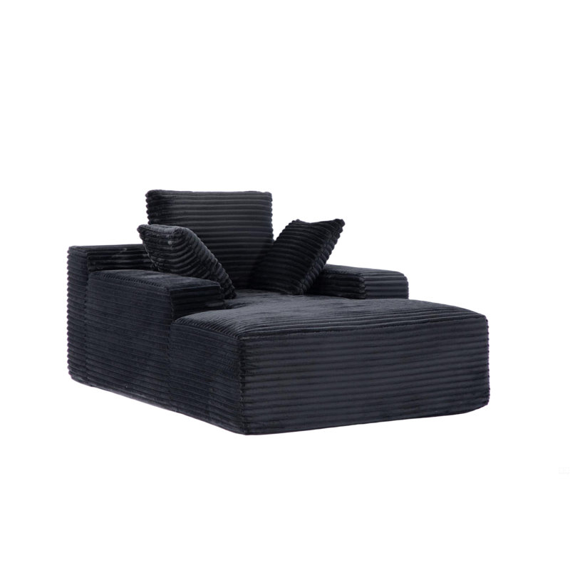 Méridienne surdimensionnée avec canapé-lit douillet en velours côtelé moelleux avec 3 coussins décoratifs et accoudoirs larges