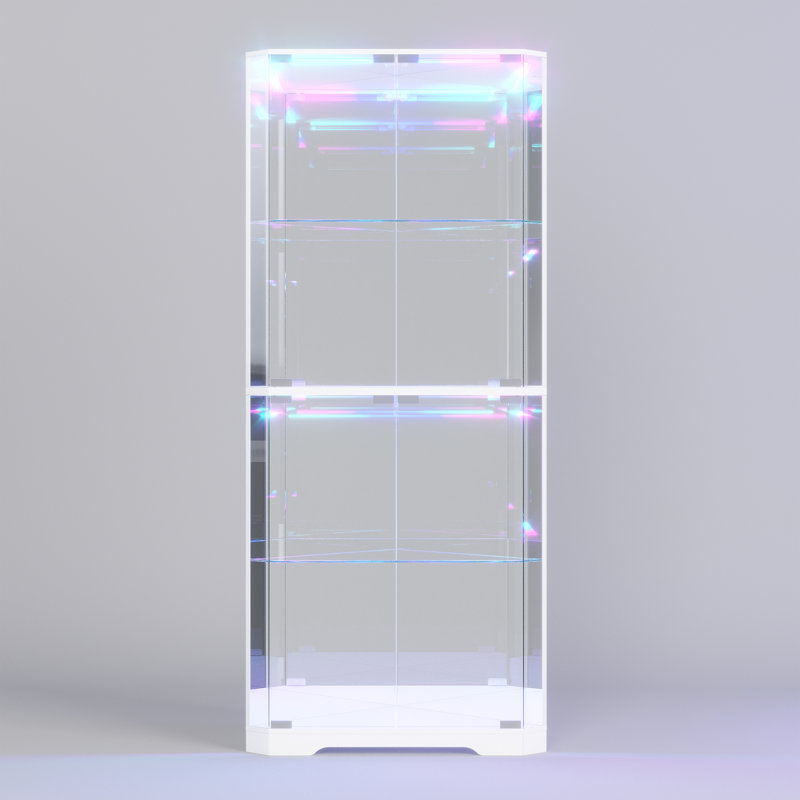 4-Tier Corner Display Cabinet with RGB Light Modes and Motion Sensor, White