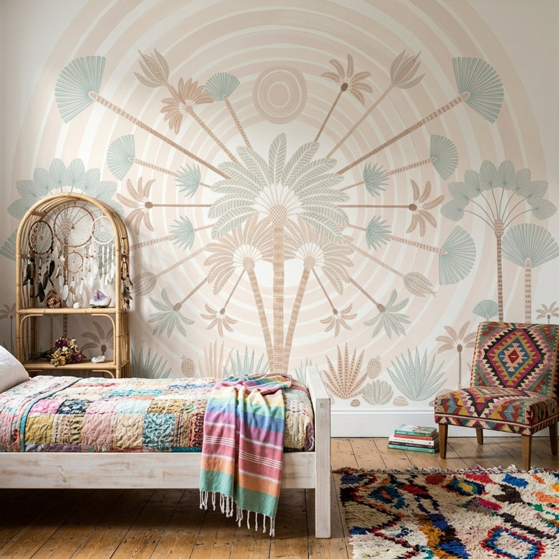 Papier peint à motif de palmier tropical, 120 po x 96 po, Peler et coller
