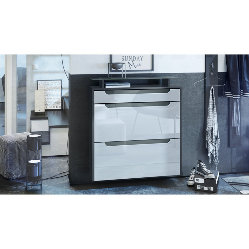 Afjol 16 Pair Shoe Storage Cabinet, White/Dark Grey