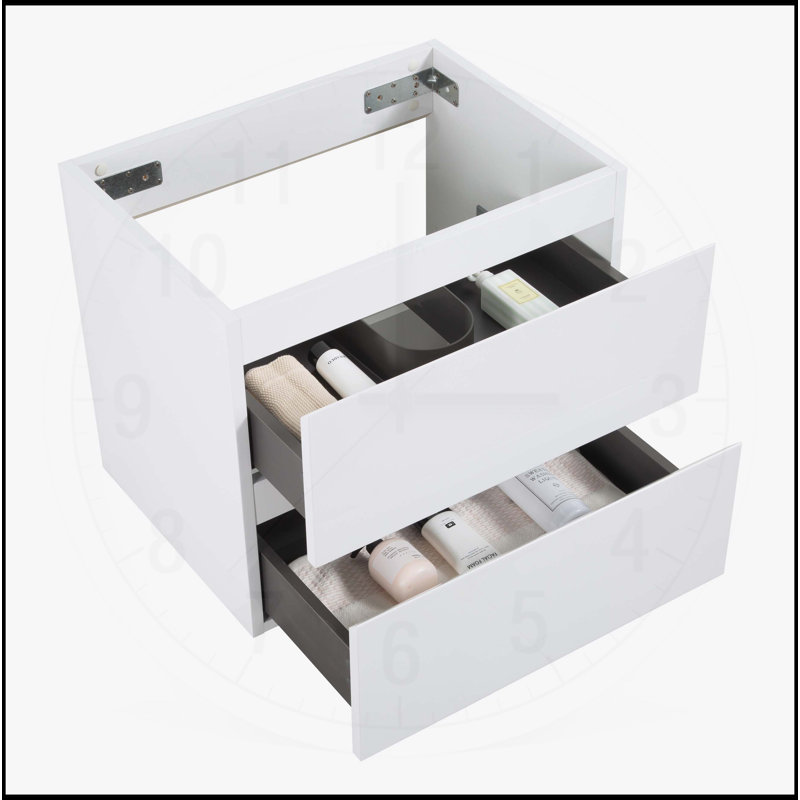 Meuble-lavabo mural avec tiroirs doubles SANS lavabo, Blanc, H 20,5 po x l 23,8 po x P 17,9 po