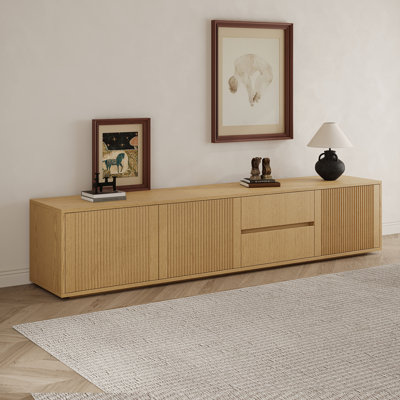 Natural Wood Mid-Century 79" TV Stand with Storage, Retro Media Console for Living Room