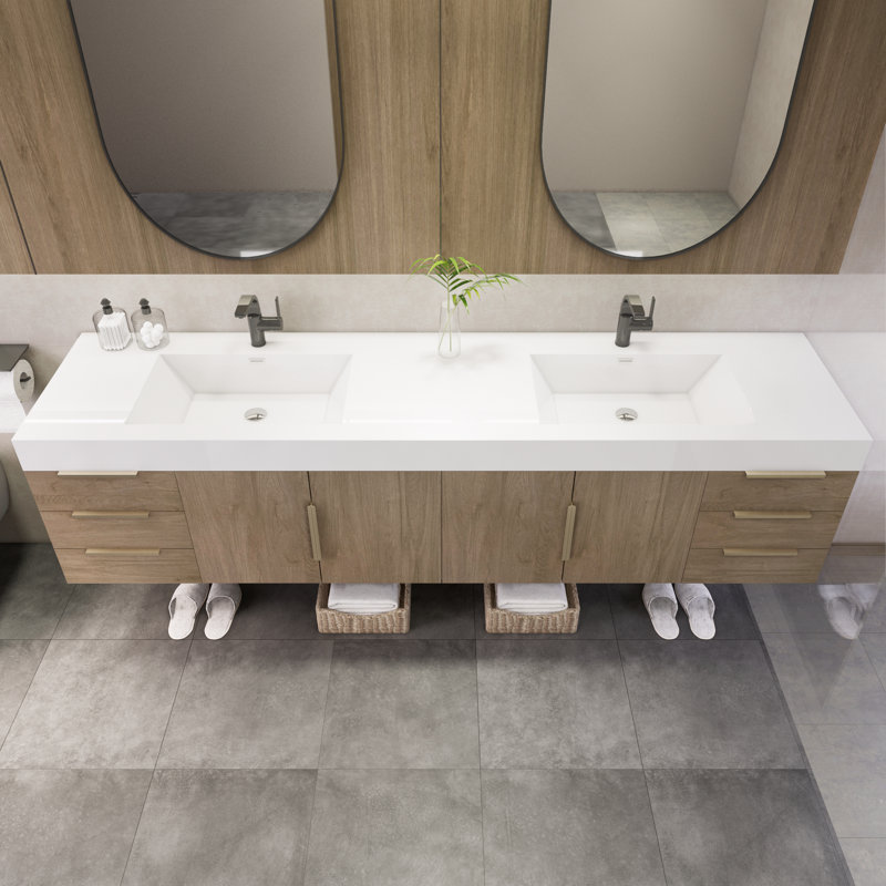 Natrona 83.4'' Double Bathroom Vanity with Acrylic Top, Light Oak