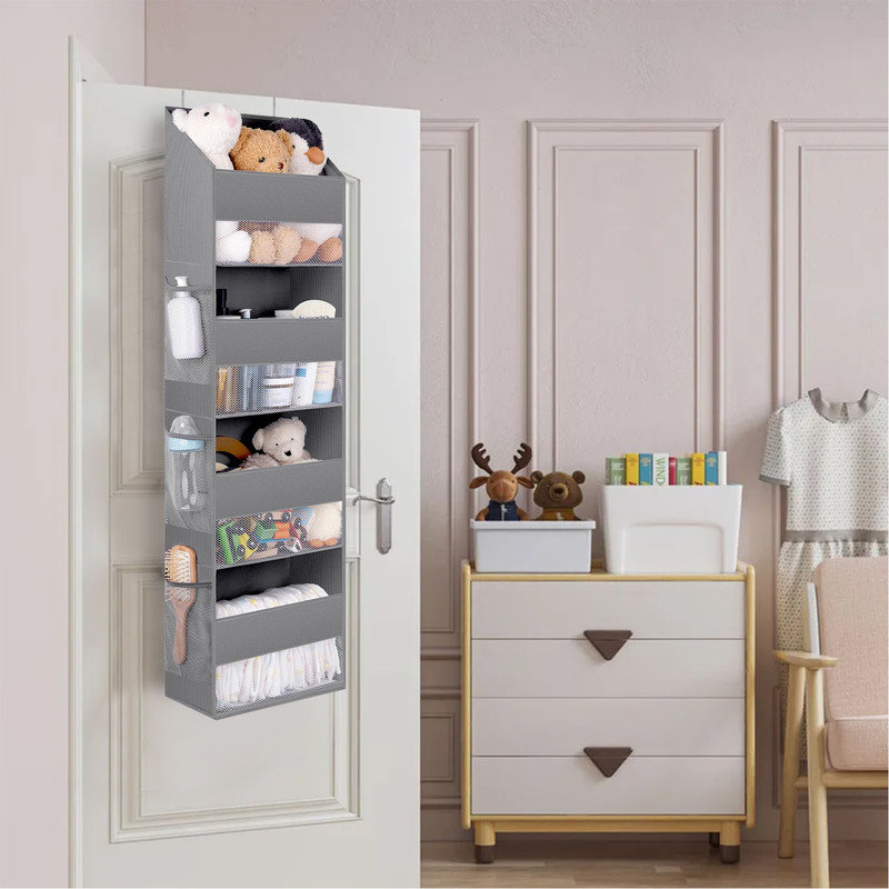 Rangement mural à 4 tablettes au-dessus de la porte, fixation murale, rangement grande capacité avec pochettes de fenêtre transparentes pour les chiffons, les couches, les jouets pour enfants, etc.
