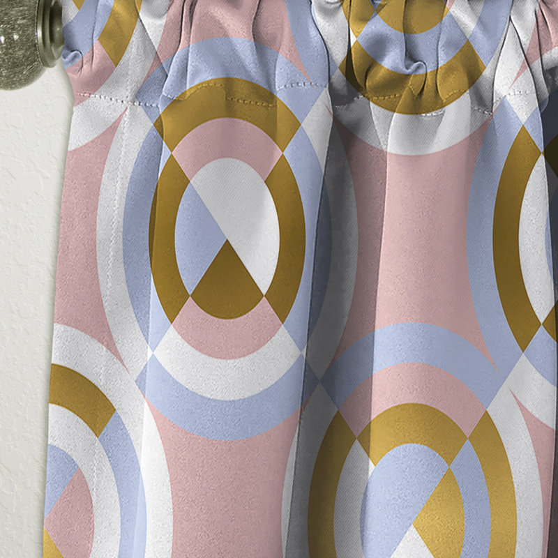 Motif circulaire de formes géométriques - Rideau simple occultant moderne Mid-Century, L 52 po x L 108 po