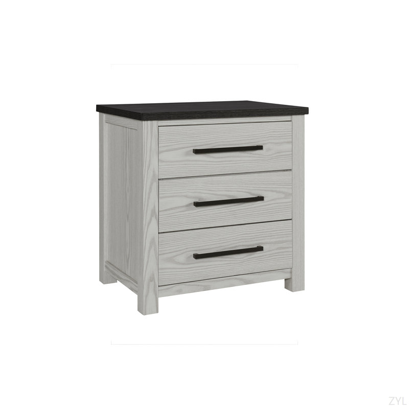 Table de chevet beige avec dessus contrastant et poignées de bar élégantes