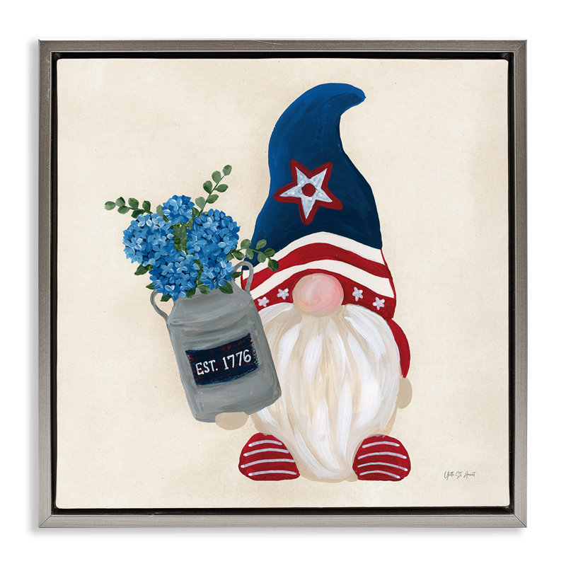  Art mural sur toile Gnome & Americana Bouquet Floater par Yvette St. Amant, H 25 po x l 25 po, Cadre flottant gris lustré