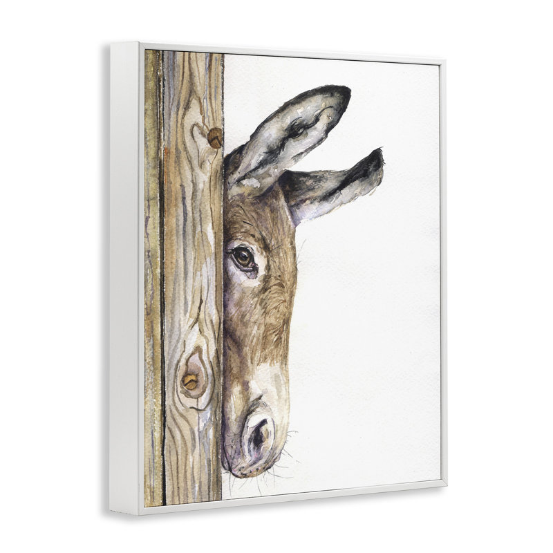 «Cute Baby Donkey Animal Watercolor Paint», impression sur toile, Giclée encadrée blanc bord de mer, H 14 po x l 11 po