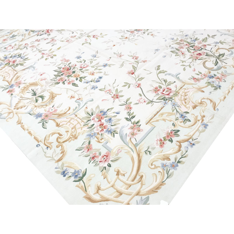 Hand-Knotted High-Quality Beige and Green Area Rug