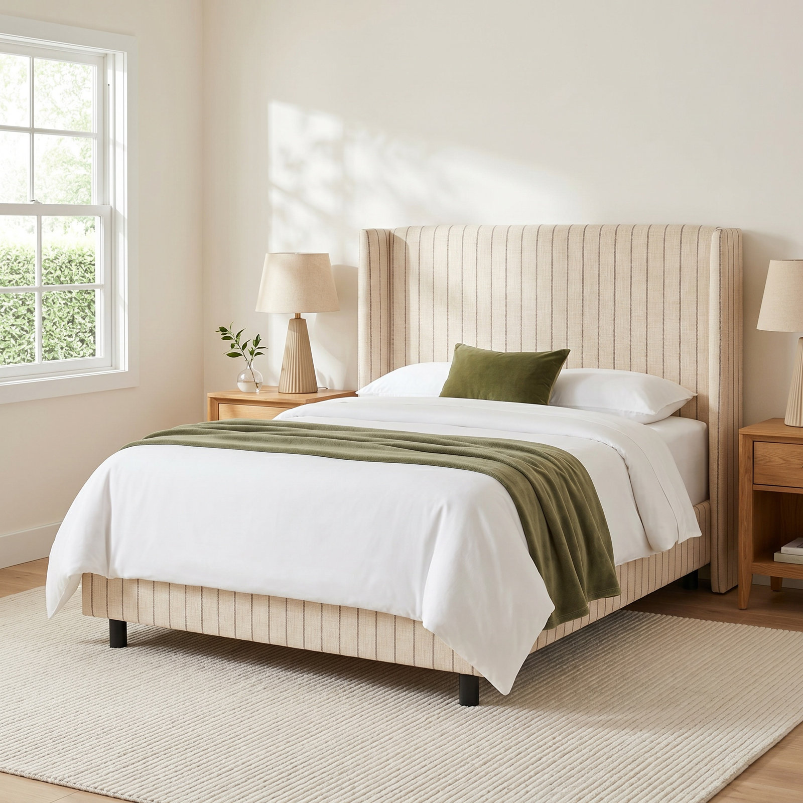 Tilly Wingback Bed, Twin, Fritz Charcoal Stripe