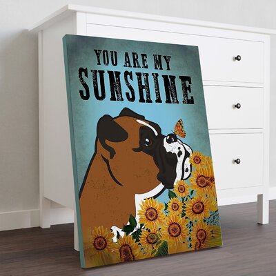 Dog - You Are My Sunshine Gallery Wrapped Canvas - Pet Illustration Decor, Blue, Brown And Yellow Home Decor -  Trinx, F514D5A863B249A6A4A6F6398E2BB86A