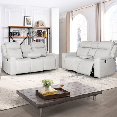 Blanc 2 salon: contemporain et avec porte-gobelets rabattables, supports de rangement rembourrés