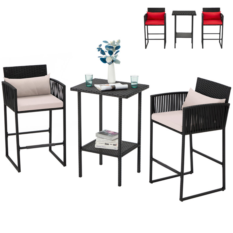 Tannehill Bar Set with Stools（2 Color Cushion Covers）, Black