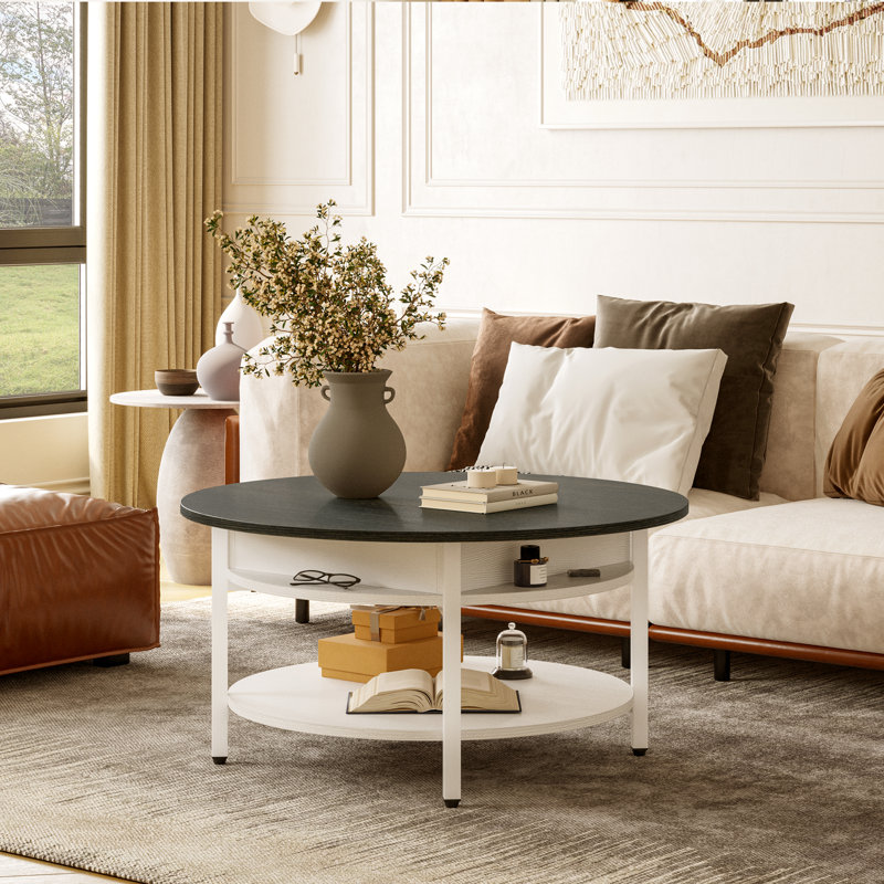  Table basse à plateau relevable en bois avec rangement Wynny, Gris foncé / Blanc, H 26,5 po x l 36 po x P 36 po