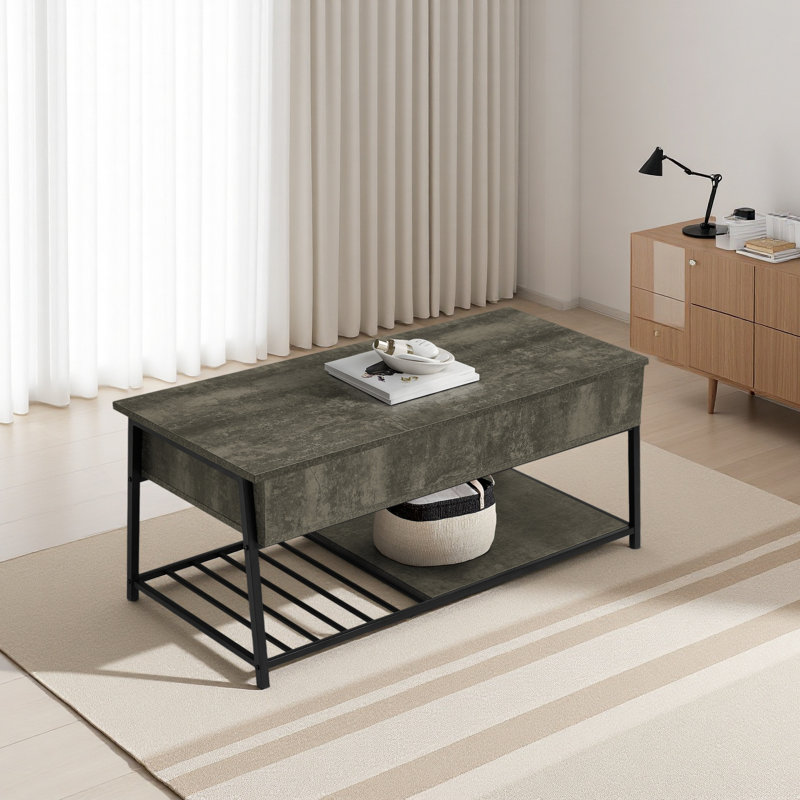 Table basse, L 42 po, cocktail, plateau relevable, rectangulaire, rangement, salon