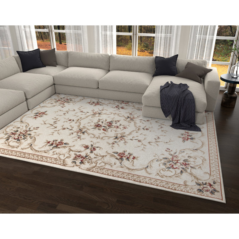 Tapis oriental ardoise Vianney, Ivoire ivoire, Rectangle 7 pi 10 po x 9 pi 10 po