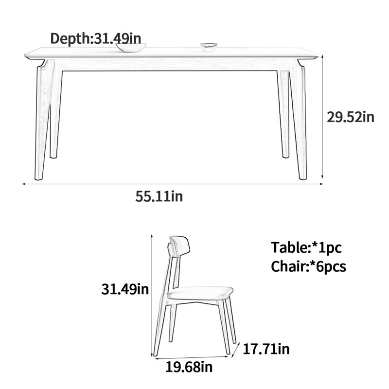 Table de salle à manger rectangulaire Vintage, H 29,52 po x L 55,11 po x l 31,49 po