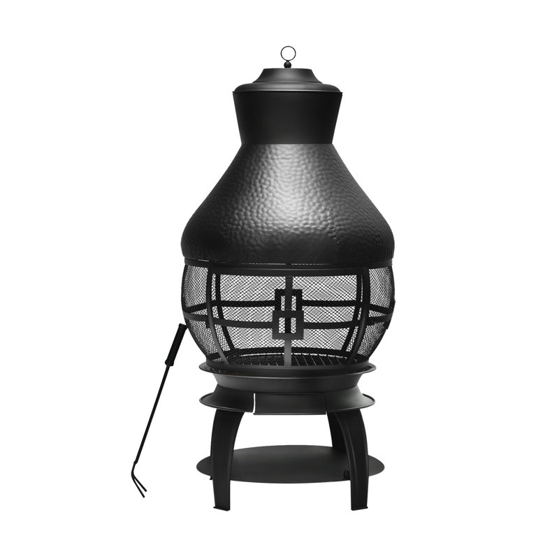 Patio Metal Wood Burning Chimneys Outdoor Fireplace-Black