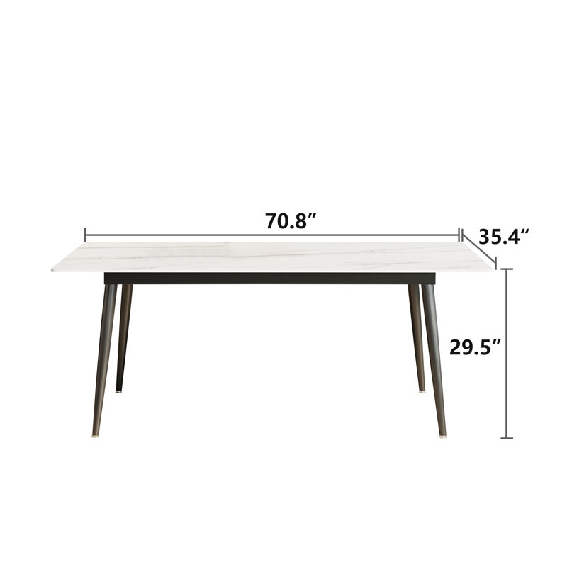 Modern 70" Dining Table With Sintered Stone Top Rectangular Kitchen & Dining Room Table With Sleek Black Legs