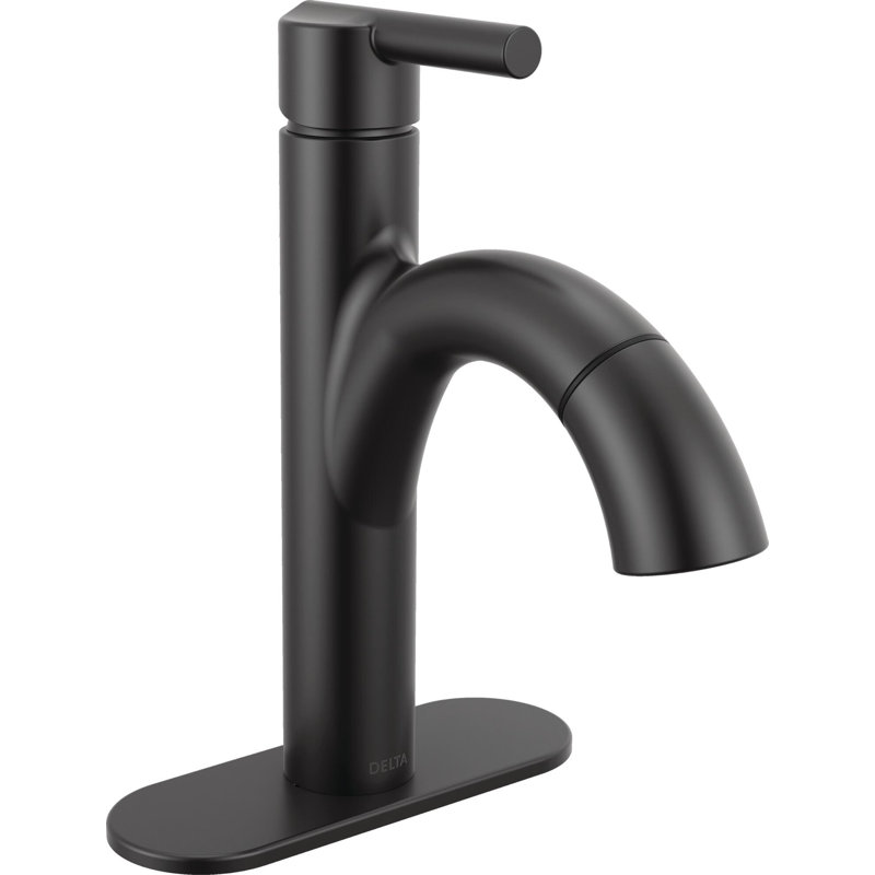 Nicoli Pull-Down Single Hole Bathroom Faucet, Pull Out Sprayer Bathroom Sink Faucet, Matte Black