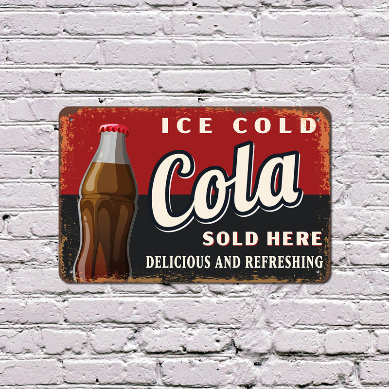 Ice Cold Cola 18 Inch x 24 Inch Novelty Aluminum Sign, 18" H x 24" W x 0.1" D