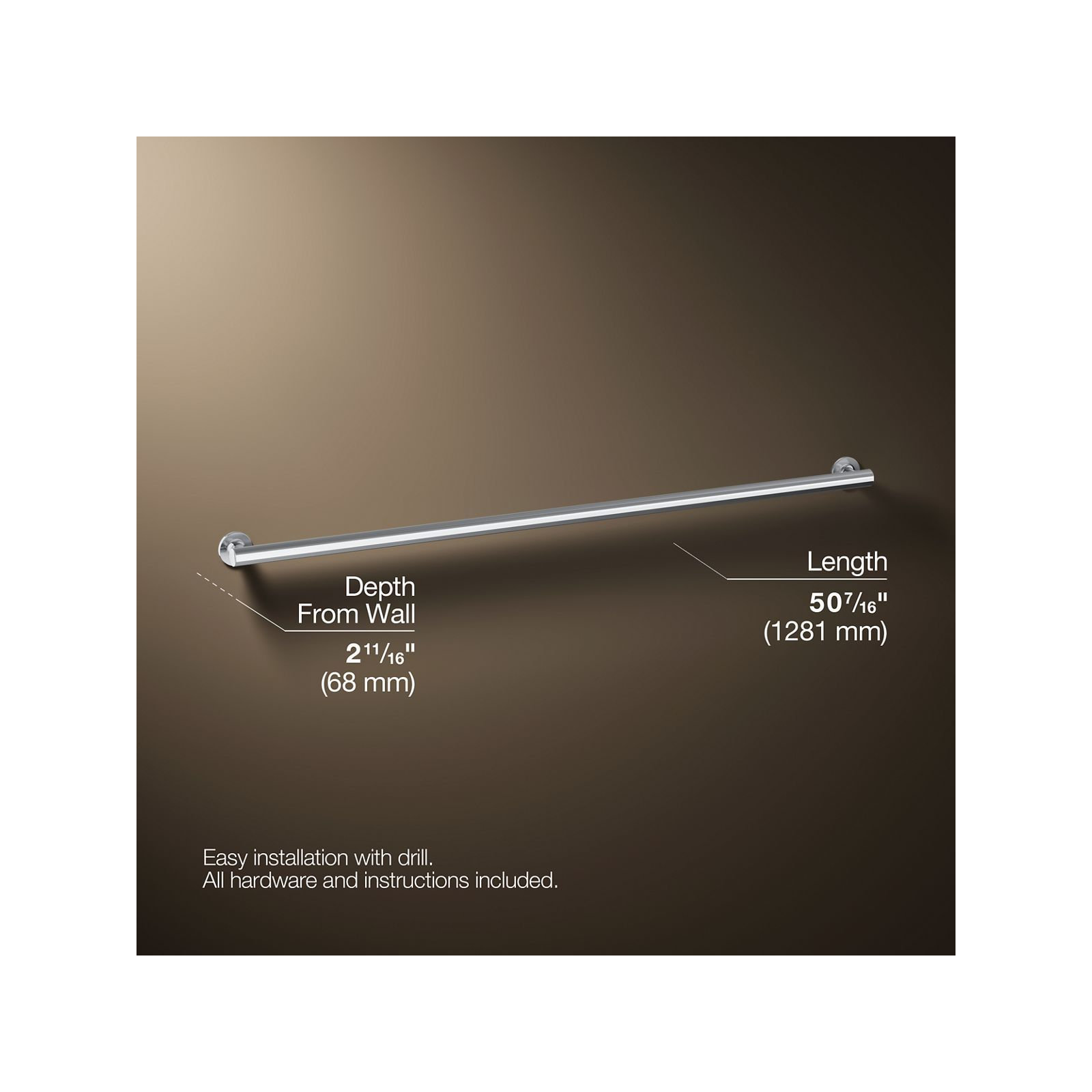 Purist Grab Bar, Polished Stainless, 48"W