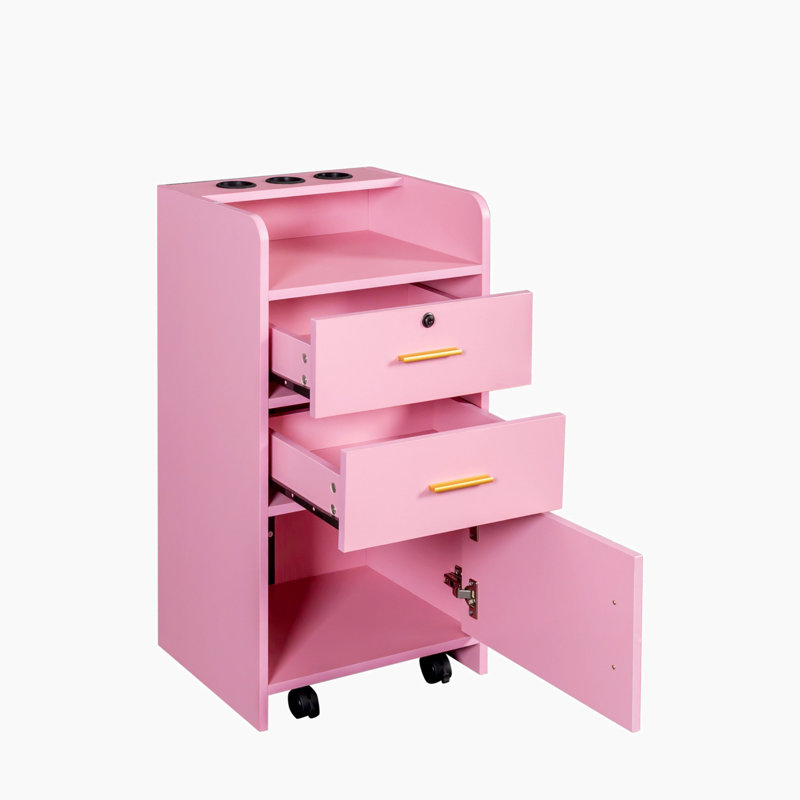 Keunte Classic Hair Tool Organizers Accent Storage Cabinet with a Lockable Drawer, Pink, Gold
