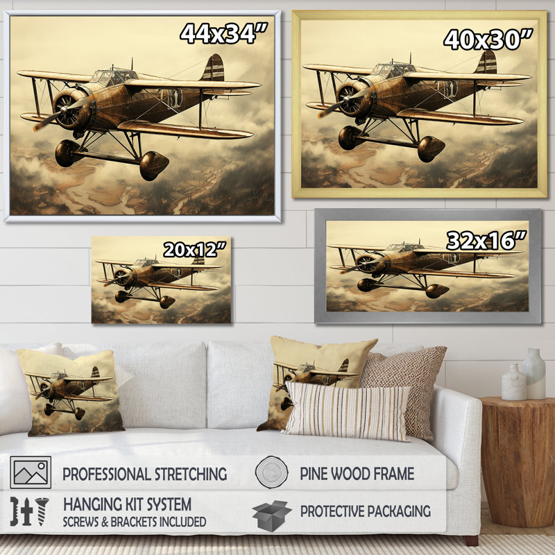«Historic Plane Glory Mid Flight I», art mural avion, H 12 po x l 20 po x P 1 po, Cadre photo doré simple