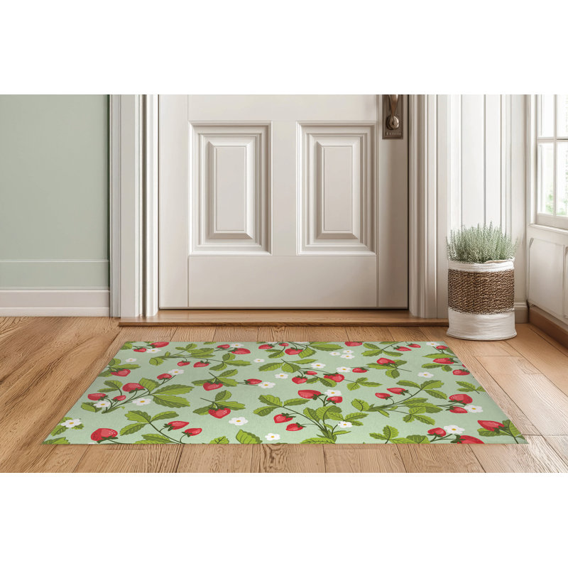 Paillasson Fraises, Mint, 24" W x 36" L